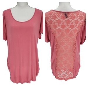 Deb 3XL Top Lace Back Short Sleeves Ruched Sides Pink Coral